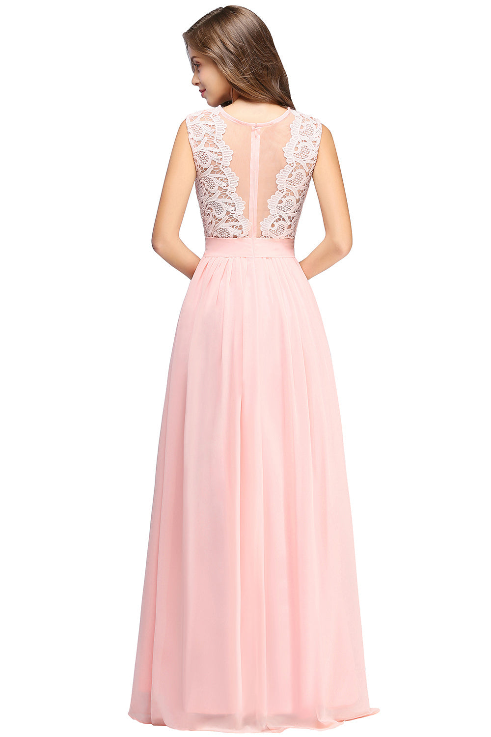 Sheath Crew Sleeveless Lace Top Chiffon Floor Length Dresses-BMbridal