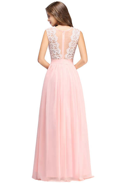Sheath Crew Sleeveless Lace Top Chiffon Floor Length Dresses-BMbridal