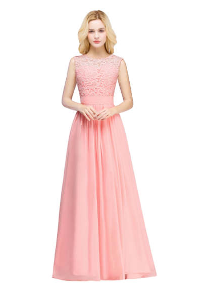 Sheath Crew Sleeveless Lace Top Chiffon Floor Length Dresses-BMbridal