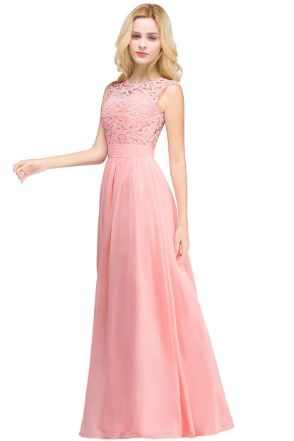 Sheath Crew Sleeveless Lace Top Chiffon Floor Length Dresses-BMbridal
