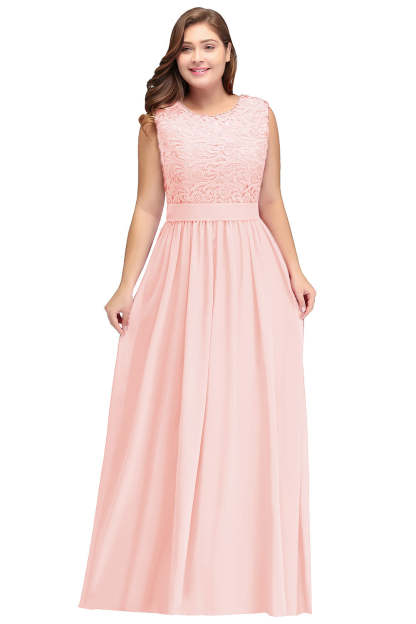 Sheath Crew Sleeveless Lace Top Chiffon Floor Length Dresses-BMbridal