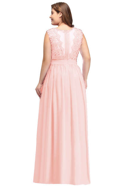 Sheath Crew Sleeveless Lace Top Chiffon Floor Length Dresses-BMbridal