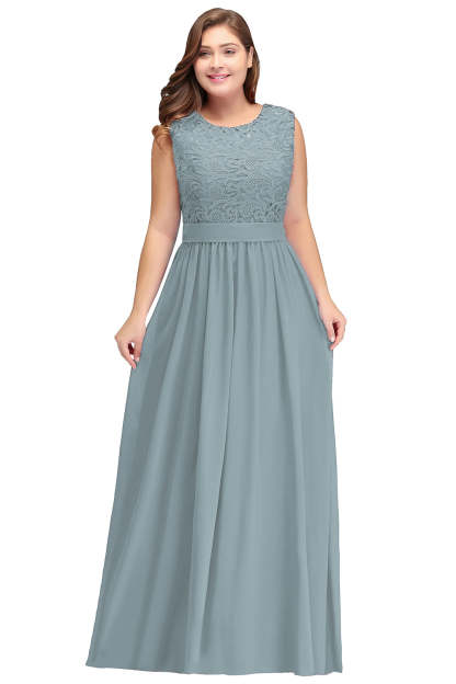 Sheath Crew Sleeveless Lace Top Chiffon Floor Length Dresses-BMbridal