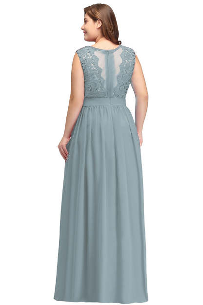 Sheath Crew Sleeveless Lace Top Chiffon Floor Length Dresses-BMbridal