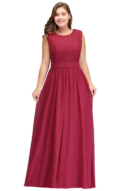 Sheath Crew Sleeveless Lace Top Chiffon Floor Length Dresses-BMbridal