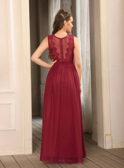 Sheath Crew Sleeveless Lace Top Chiffon Floor Length Dresses-BMbridal