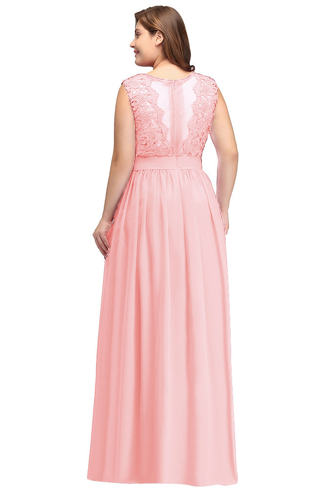 Sheath Crew Sleeveless Lace Top Chiffon Floor Length Dresses-BMbridal