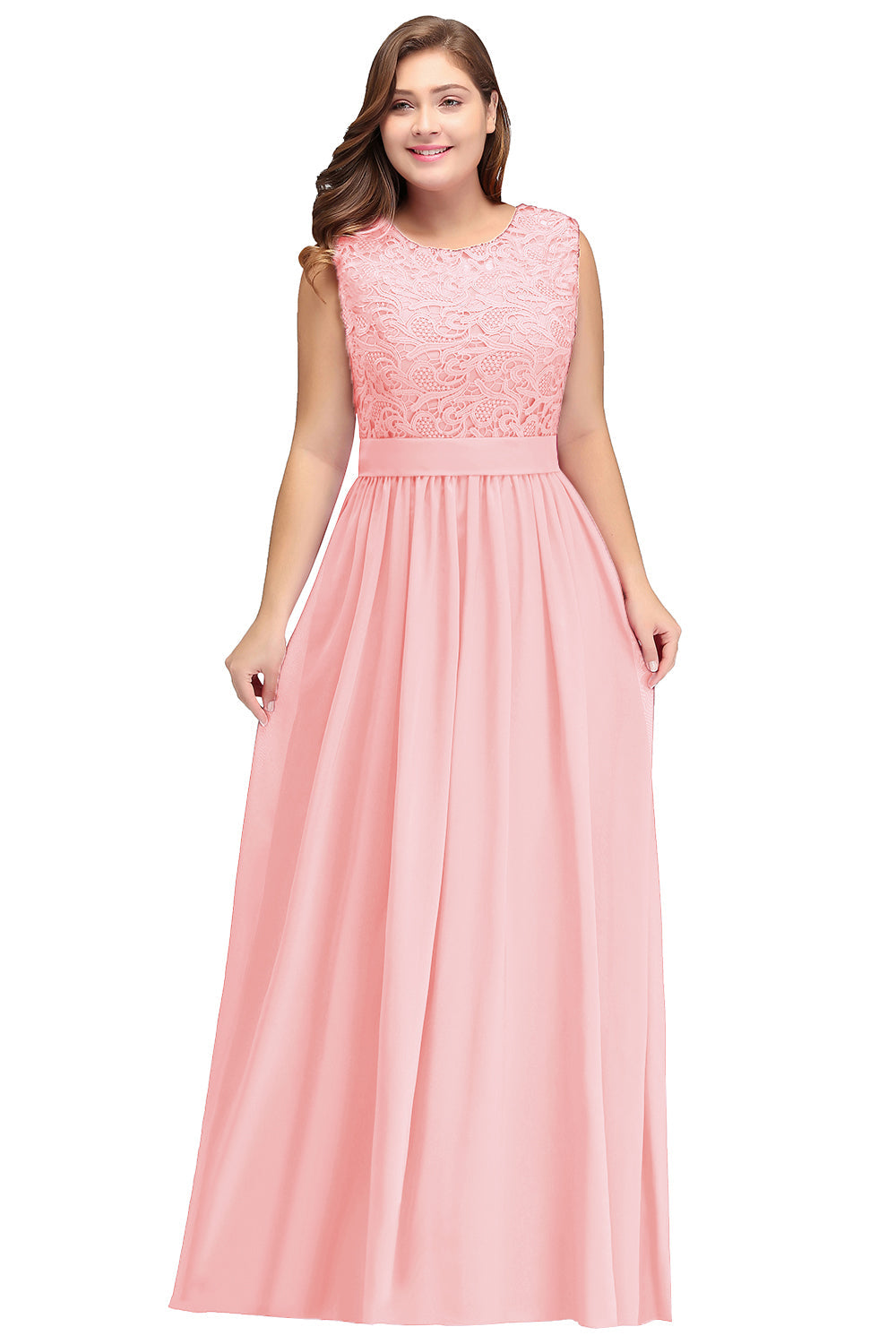 Sheath Crew Sleeveless Lace Top Chiffon Floor Length Dresses-BMbridal