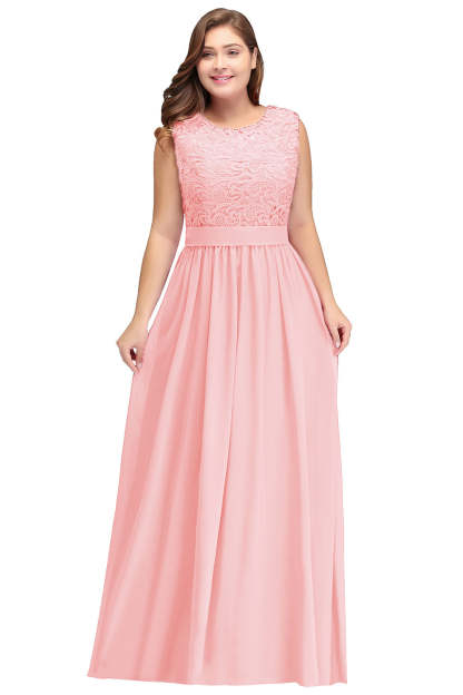 Sheath Crew Sleeveless Lace Top Chiffon Floor Length Dresses-BMbridal