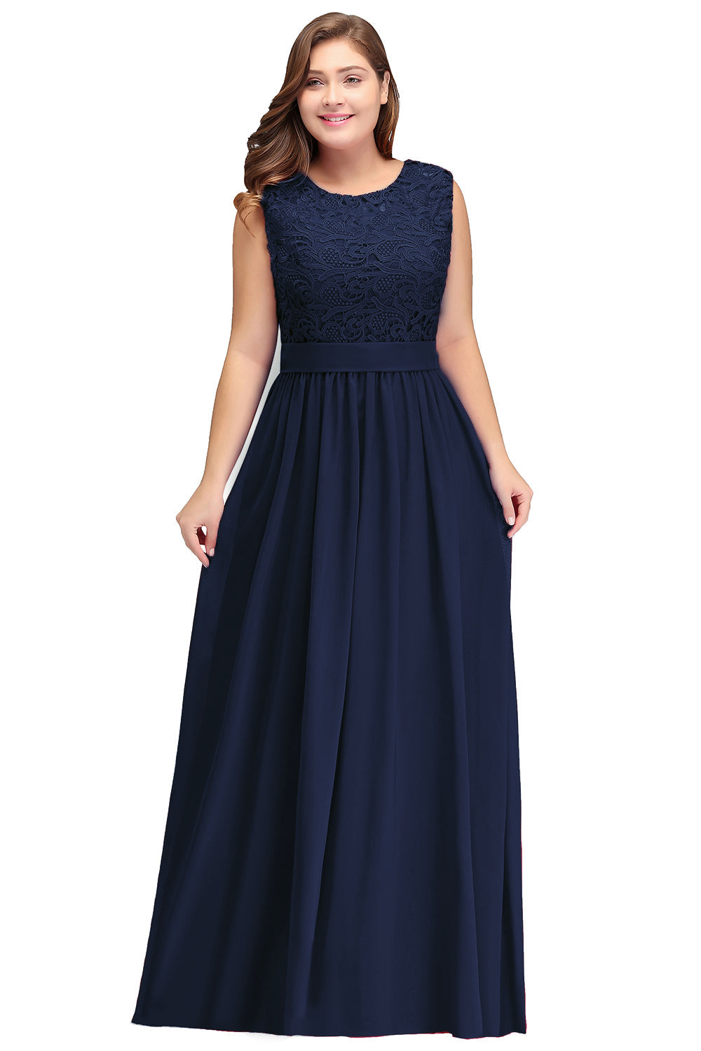 Sheath Crew Sleeveless Lace Top Chiffon Floor Length Dresses-BMbridal