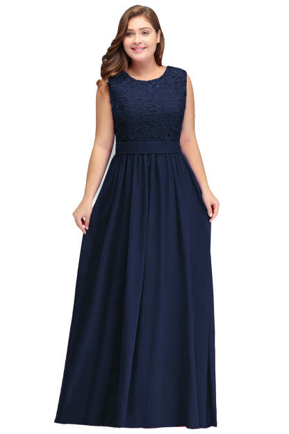 Sheath Crew Sleeveless Lace Top Chiffon Floor Length Dresses-BMbridal
