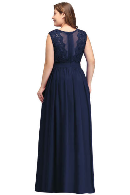 Sheath Crew Sleeveless Lace Top Chiffon Floor Length Dresses-BMbridal
