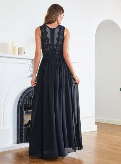 Sheath Crew Sleeveless Lace Top Chiffon Floor Length Dresses-BMbridal