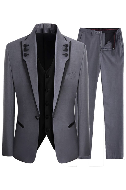 Gray Three Pieces Simple Prom Suits Shawl Lapel Wedding Groom Suit-BMbridal