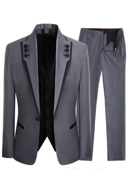 Gray Three Pieces Simple Prom Suits Shawl Lapel Wedding Groom Suit-BMbridal