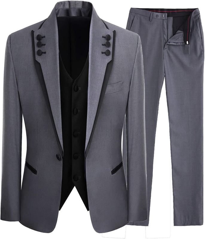 Gray Three Pieces Simple Prom Suits Shawl Lapel Wedding Groom Suit-BMbridal