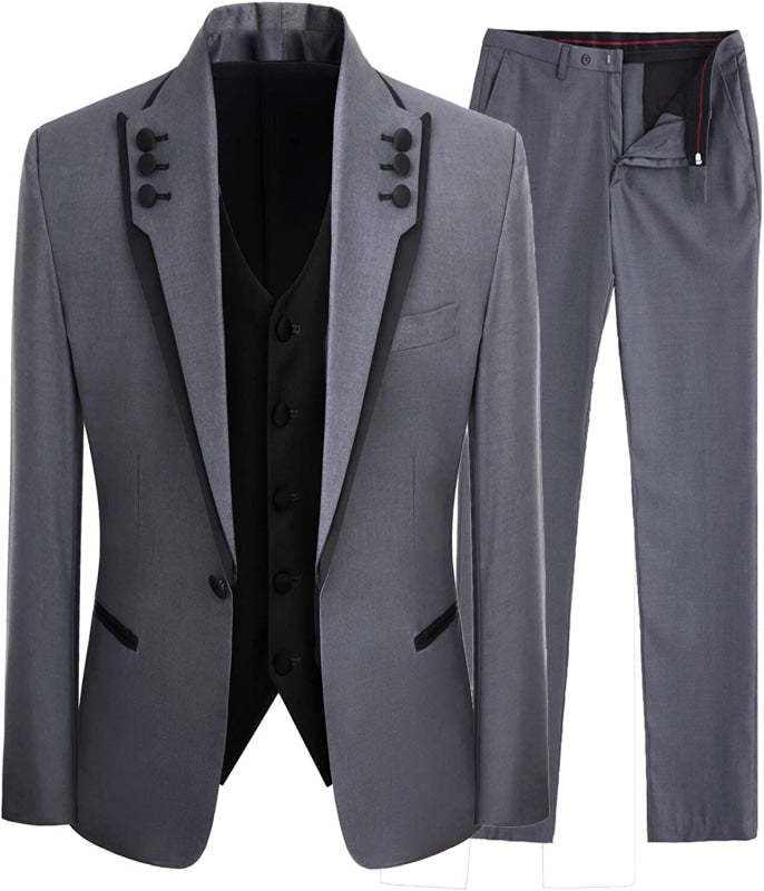 Gray Three Pieces Simple Prom Suits Shawl Lapel Wedding Groom Suit-BMbridal