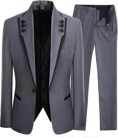 Gray Three Pieces Simple Prom Suits Shawl Lapel Wedding Groom Suit-BMbridal