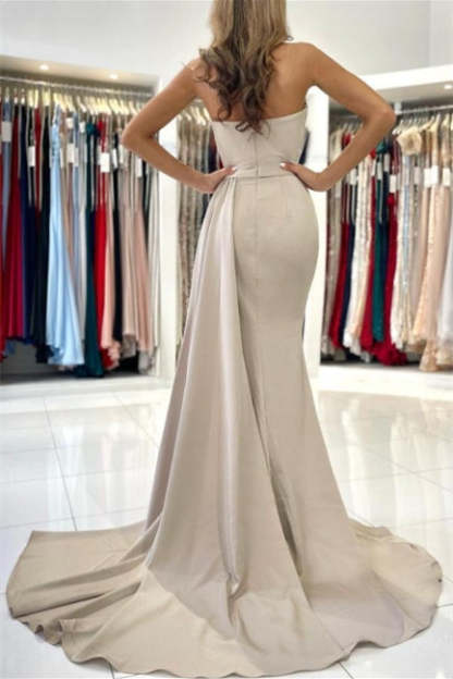 Simple Long Mermaid Sleeveless Prom Dresses With Slit-BMbridal.com