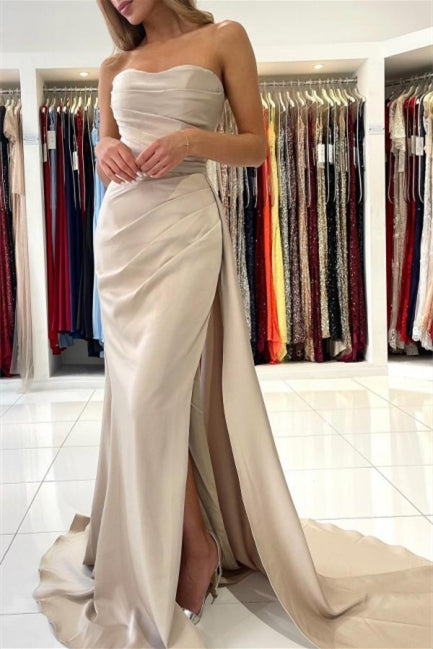 Simple Long Mermaid Sleeveless Prom Dresses With Slit-BMbridal.com