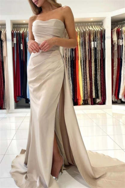 Simple Long Mermaid Sleeveless Prom Dresses With Slit-BMbridal.com