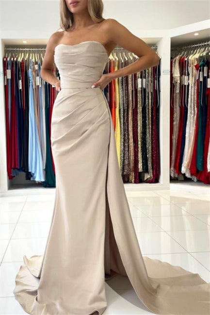 Simple Long Mermaid Sleeveless Prom Dresses With Slit-BMbridal.com