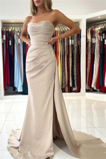 Simple Long Mermaid Sleeveless Prom Dresses With Slit-BMbridal.com