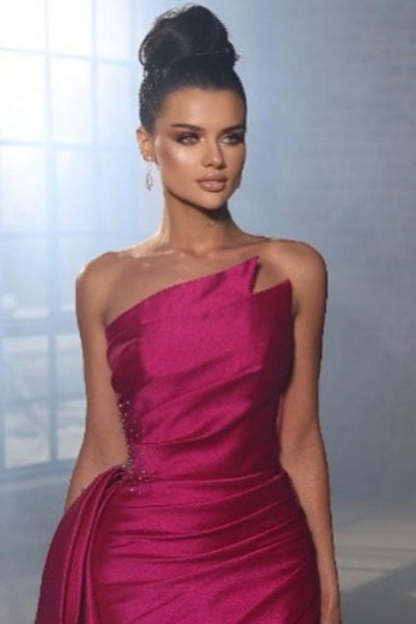 Simple Sleeveless Evening Dresses Fuchsia Long Prom Dresses With Slit-BMbridal.com