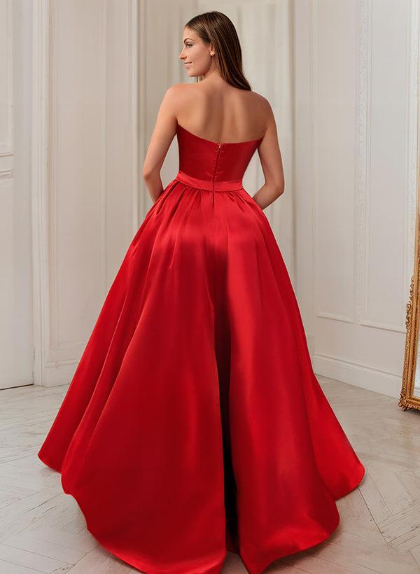 Sleeveless Strapless Satin Asymmetrical Bridesmaid Dresses