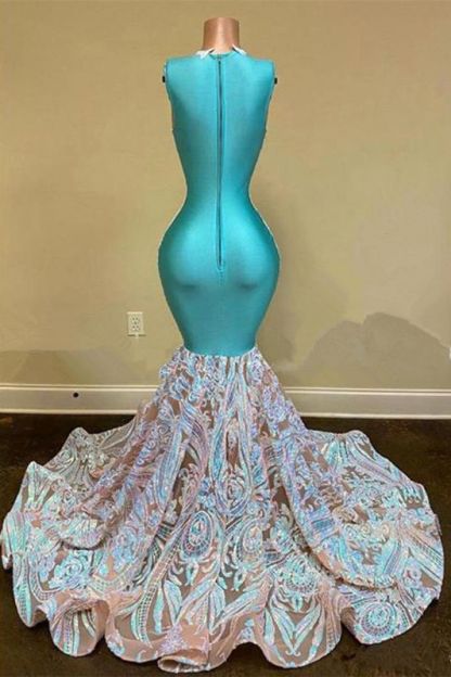 Sparkly Mermaid Glitter Floral Lace Floor-Length Prom Dress-BMbridal.com