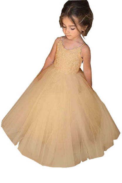 Square Neckline Sleeveless Ball Gown Flower Girls Dress-BMbridal.com