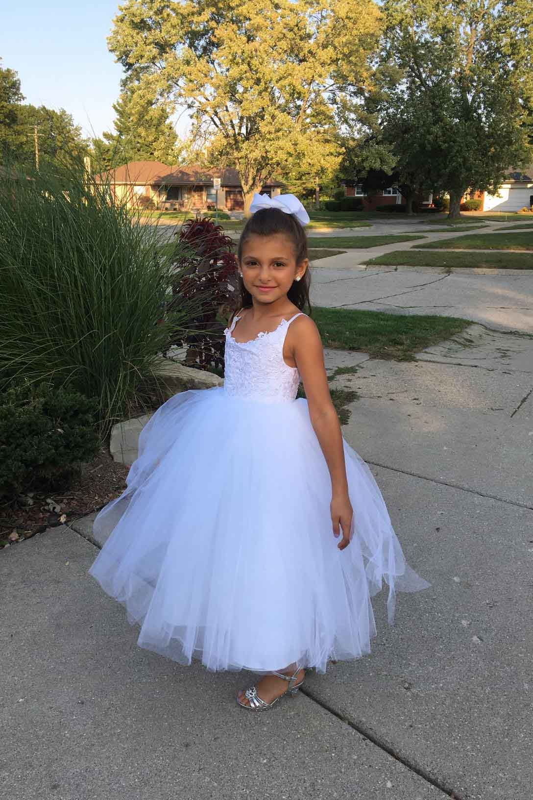 Square Neckline Sleeveless Ball Gown Flower Girls Dress-BMbridal.com