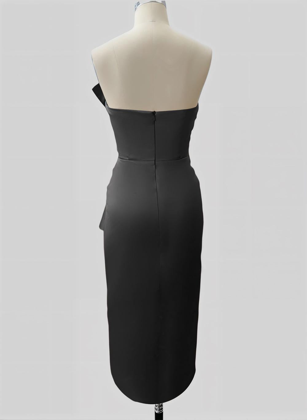 Strapless Tea-Length High Low Satin Bridesmaid Dresses