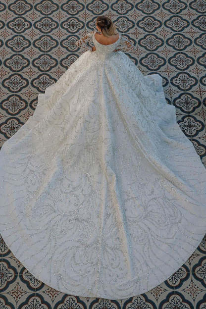 Stuning Luxus Long Sleeve Ball Gown Wedding Dresses Bridal Gown-BMbridal.com