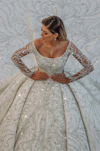 Stuning Luxus Long Sleeve Ball Gown Wedding Dresses Bridal Gown-BMbridal.com