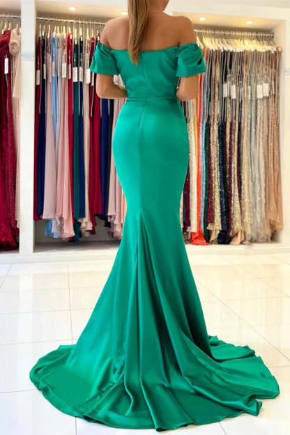 Stunning Off-the-Shoulder Satin Mermaid Evening Gown-BMbridal.com