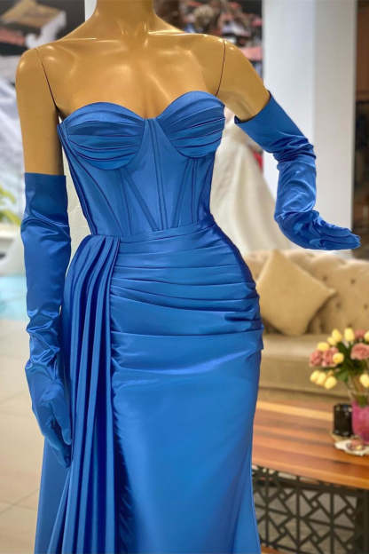 Sweetheart Simple Royal Blue Mermaid Sleeveless Prom Dress With Ruffles-BMbridal.com