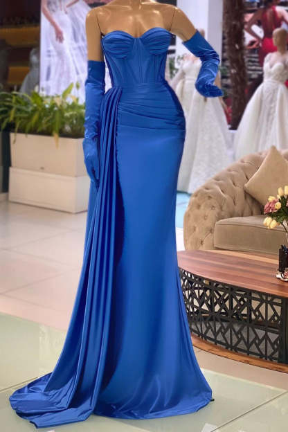 Sweetheart Simple Royal Blue Mermaid Sleeveless Prom Dress With Ruffles-BMbridal.com