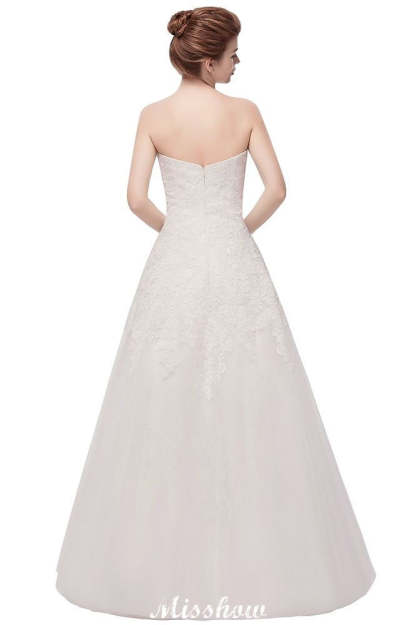 Sweetheart Strapless A-line Long Lace Tulle Wedding Dresses-BMbridal