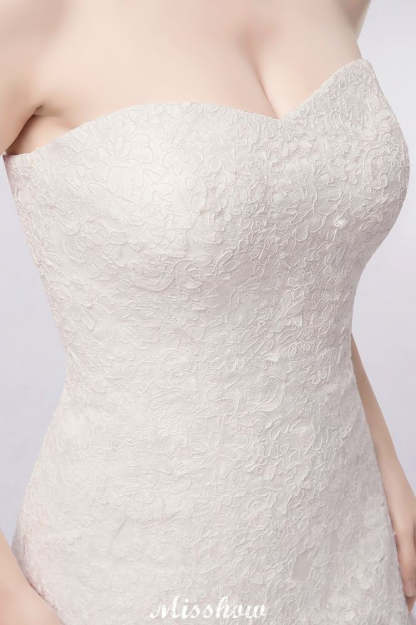 Sweetheart Strapless A-line Long Lace Tulle Wedding Dresses-BMbridal