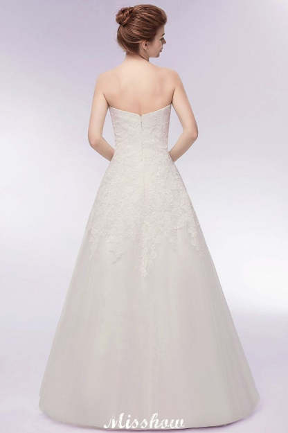 Sweetheart Strapless A-line Long Lace Tulle Wedding Dresses-BMbridal