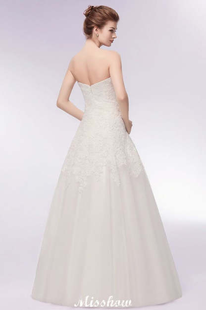Sweetheart Strapless A-line Long Lace Tulle Wedding Dresses-BMbridal