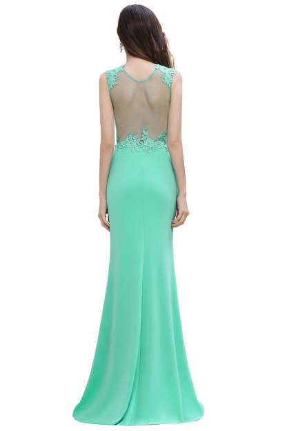 Turquoise Crew neck Cap sleeve Lace appliques Curves/Mermaid Floor Length Dress-BMbridal