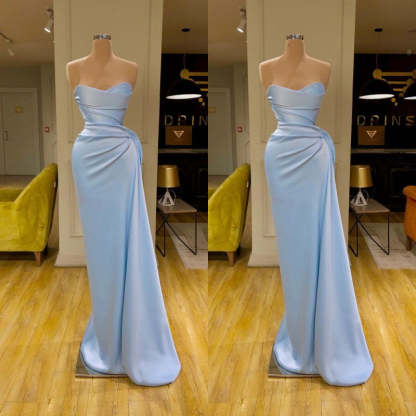 Unique Cross Sweetheart Light Blue Soft-pleated Long Prom Dress-BMbridal.com