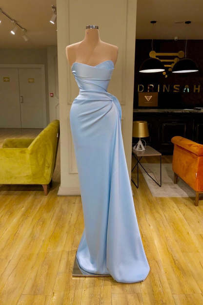 Unique Cross Sweetheart Light Blue Soft-pleated Long Prom Dress-BMbridal.com