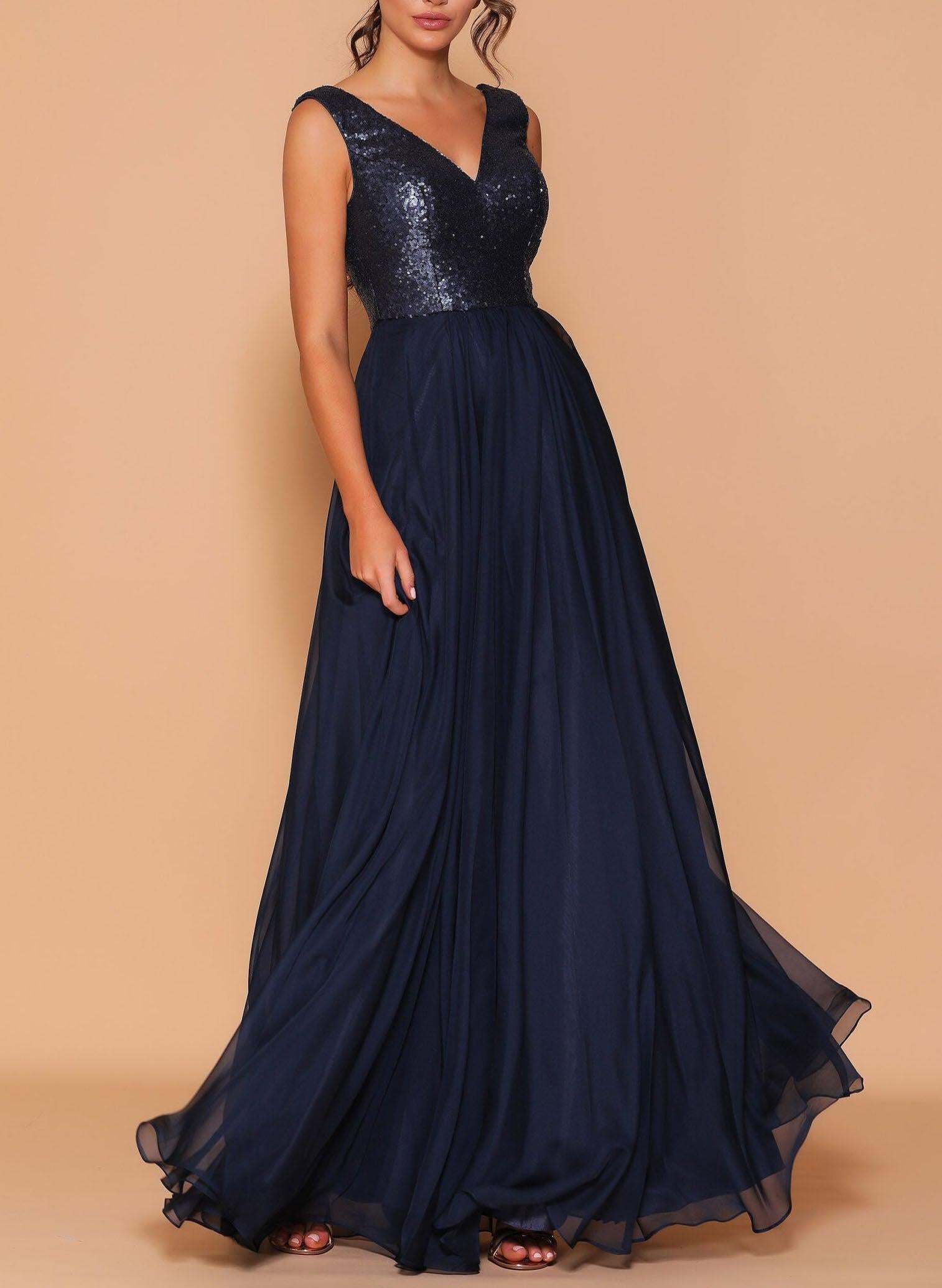 V-Neck A-Line Chiffon Bridesmaid Dresses with Sequins