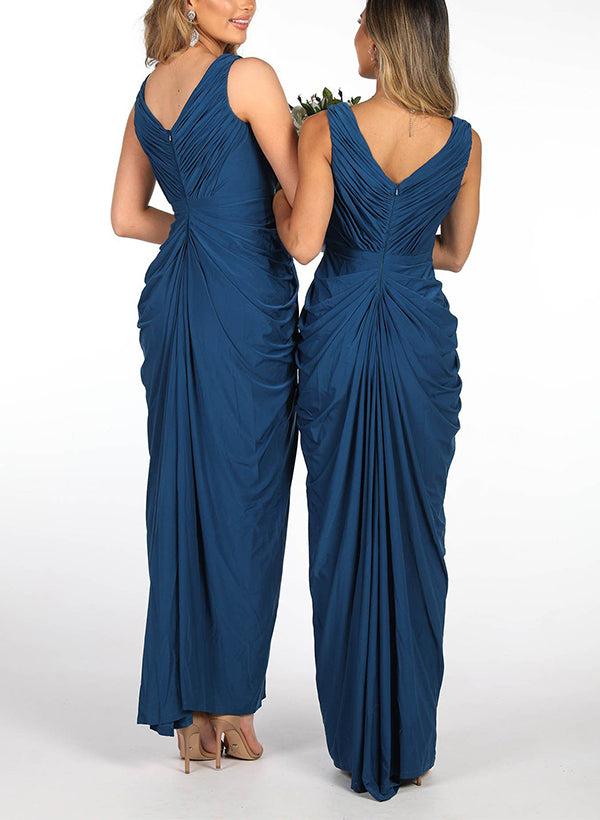 V-Neck Sleeveless Satin Bridesmaid Dresses With Split Front