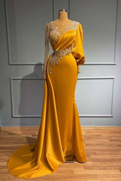 Vintage Jewel Asymmetric Beading Long Sleeves Prom Dress with Appliques-BMbridal.com