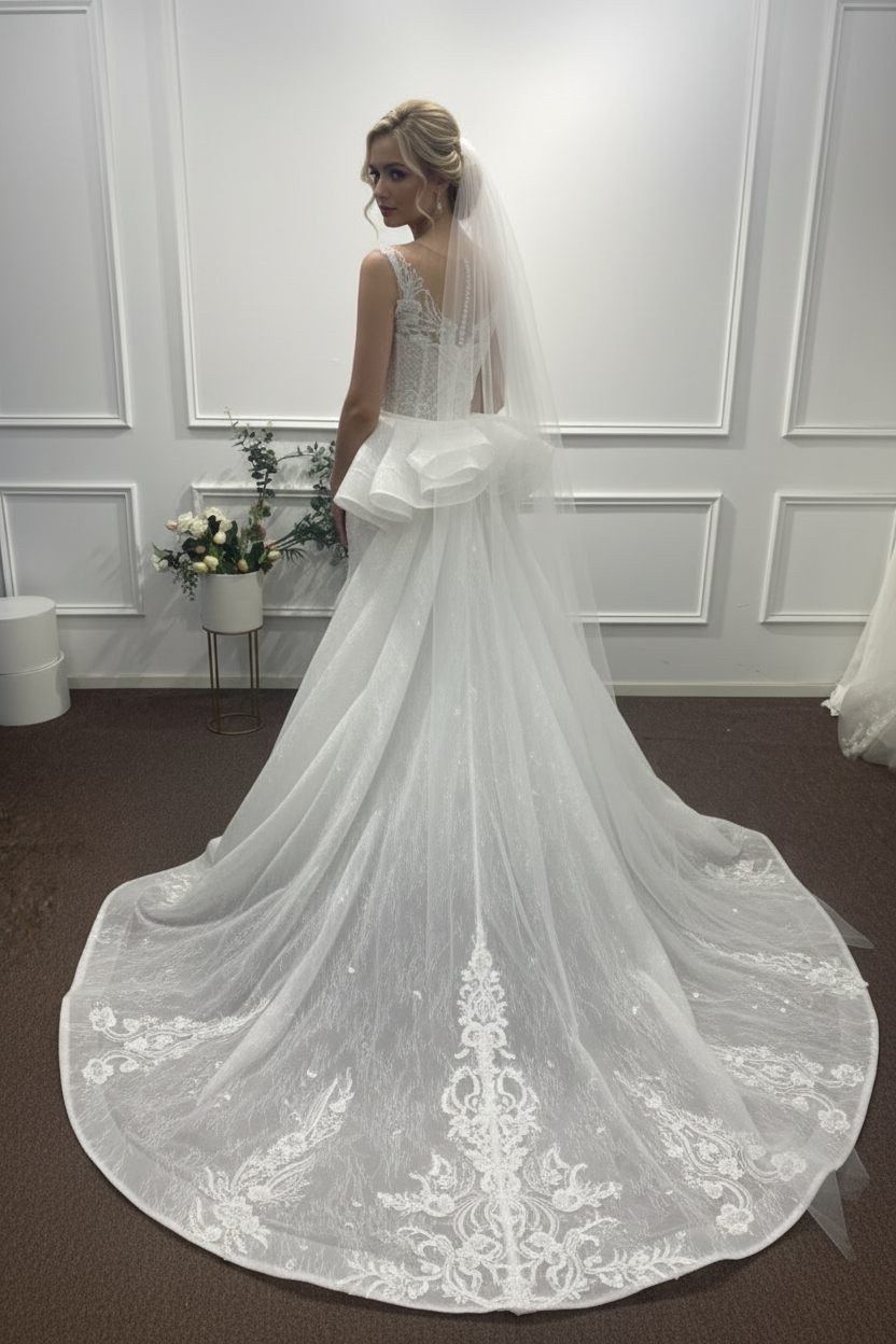 Luxurious Mermaid Wedding Dress with Oversized Bow and Cathedral Train