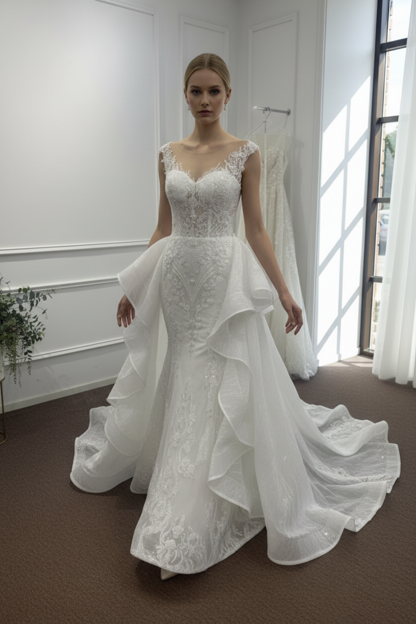Luxurious Mermaid Wedding Dress with Oversized Bow and Cathedral Train